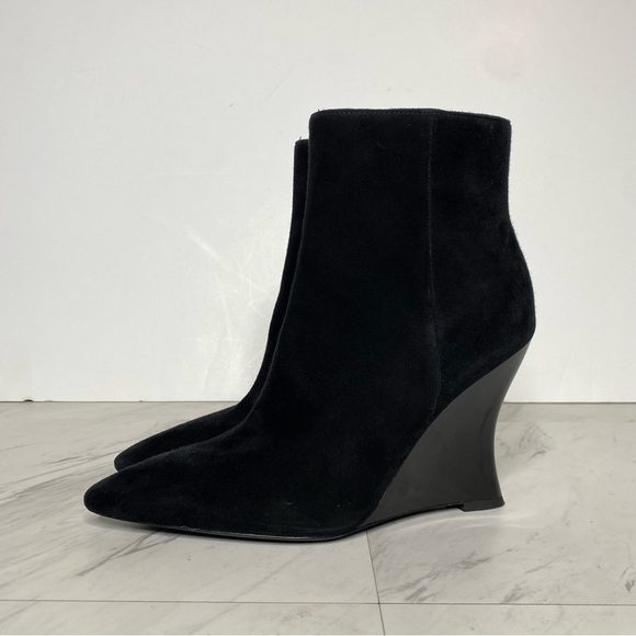 Tory Burch Sculpted Wedge Heel Pointed Toe Black Suede Bootie 6 1/2 M - Picture 14 of 14